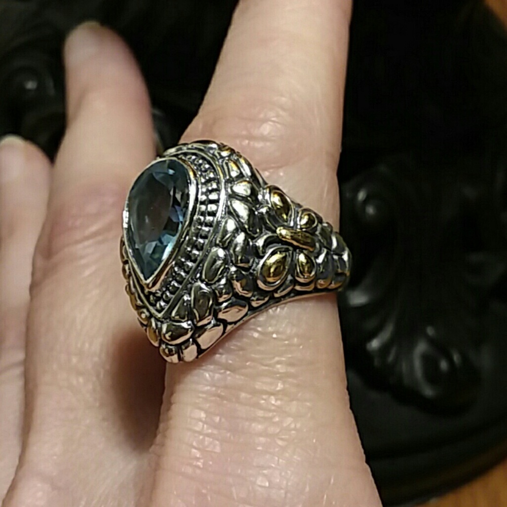💃BLUE TOPAZ STERLING & GOLD RING - Picture 3 of 8